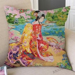 Pillow Asia Japanese Geisha Girl Woman Beauty Drawing Art Decorative Throw Case Floral Ancient Goddess Culture Cover