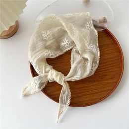 Scarves Women Linen Cotton Lace Triangle Scarf Floral Sunscreen Headscarf Decorative Hair Headband Bohemia Bandana Small Shawls