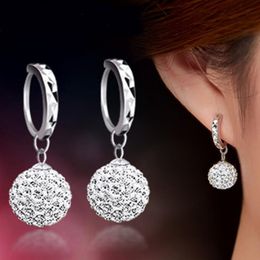 High Quality Luxury Super Flash Full Bling Crystal Princess Ball Silver Women Stud Earrings Party Jewellery G382 2272