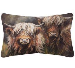 CushionDecorative Pillow Highland Cow Horse Cushion Covers Animal Painting Beige Linen Case 30X50cm Sofa Decoration5487747