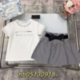 Women's T-shirt Xiaoxiangfeng Girls' Set Skirt, Celebrity Style, Diamond Inlaid Letter, Pure Cotton T-shirt, Bow Tie, Belt, Silk Satin Pleated Skirt