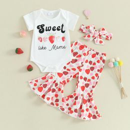 Clothing Sets CitgeeSummer Infant Baby Girls Pants Outfits Letter Print Short Sleeve Romper Pattern Flare Trousers And Heaband Clothes Set