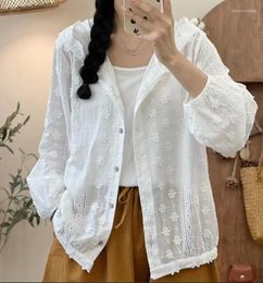 Women's Blouses Mori Girl Women Hooded Shirt Loose Cardigan Solid Color Long Sleeve Fashion 2024 Summer Sunscreen Thin Coat Female
