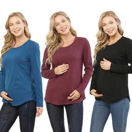 Maternity Tops Tees Autumn Long Sleeve Pregnancy Maternity Clothes Breastfeeding Tops For Pregnant Women Nursing Top Maternity T-shirt Freeshipping H240518