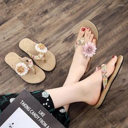 Slippers On A Wedge Beach Shoes Casual Rubber Flip Flops Slides Flower Low Sabot Luxury Hawaiian Soft PU Fabric Concise Floral