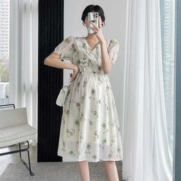 Maternity Dresses 2024 Summer Pregnant Womens Dress Fashion Flower Japanese Style Short sleeved Lightweight Chiffon H240517