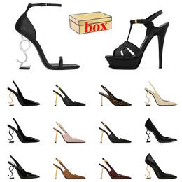 With Box Womens Designer Sandals High Heels Patent Leather Slides Luxury Lady Heel Classics Suede Slingback Bottoms Party Wedding Pumps Golden Gold Brown Slippers