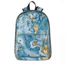 Backpack Midnight Blue And Gold Metallic Marble Backpacks Boys Girls Bookbag Waterproof Children School Bags Portability Travel Rucksack