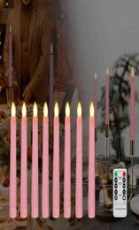 8PCS Advent Candles Warm White LED Window Candle Flameless Flicker Remote Timer Christmas New Year Decor Pink Wedding Candle H12221204371