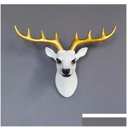 Decorative Objects Figurines Northern Europe Wall Hanging Room Decoration Stereo Animal Simation Deer Head Retro Resin Living Backg Dhzip