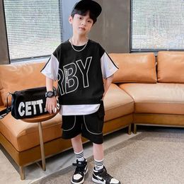 Clothing Sets Boys Summer Sportswear Suit Kids Short Sleeve T-shirt Shorts 2Pcs Casual Boy Cotton Streetwear Teenage Outfits 4 -13 Year