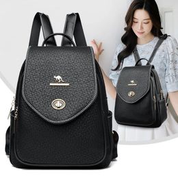 School Bags Luxury Design High Quality PU Leather Ladies Backpack Fashion Brand Shoulder Bag Large Capacity Women Leisure Travel