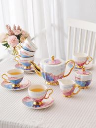 European Coffee Cup and Saucer Set Light Luxury Bone China British Little Ceramic Afternoon Tea Cups Small Exquisite Mugs Mug 240510