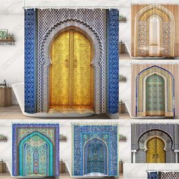 Shower Curtains Moroccan Yellow Antique Arched Doors Old Vintage Wooden Door Bathroom Waterproof Fabric Bath With Drop Delivery Dhl4F