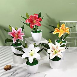 Decorative Flowers 1PC Artificial Fake Plants Garden Arrangement Lily Flower Bonsai Table Ornament Home El Decoration Plastic Creative