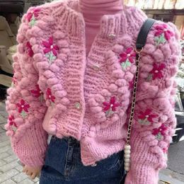 Women's Knits Gypsylady Knitted Embroidery Sweater Cardigan Women Handmade Loose Bohemian Laides Dames Autumn Winter Bobo Coats