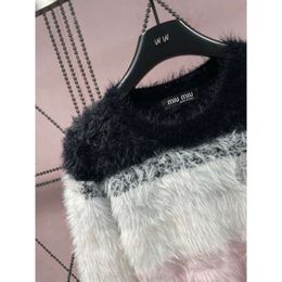 Women's Knits & Tees Mm Family Autumn/winter New Mink Hair Colour Matching Pullover Sweater Female Letter Diamond Design Round Neck Short Style