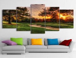 Modular Pictures Wall Art Canvas HD Prints Poster 5 Pieces Golf Course Trees Sunset Landscape Painting Home Decor Room5520525