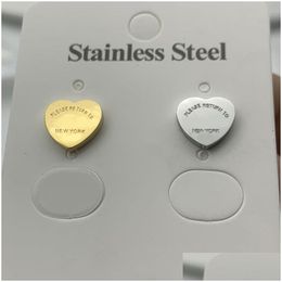 Stud T Gold Heart Earring Women Rose Couple Flannel Bag Stainless Steel 10Mm Thick Piercing Jewelry Gifts Woman Accessories Wholesale Dheac