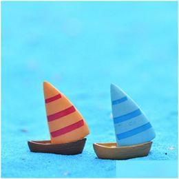 Garden Decorations Miniature Boat Mini Sailboat Yellow Blue Aquarium Ornaments Material Moss Terrarium Micro Beach Landscape Mediterra Dhdlu