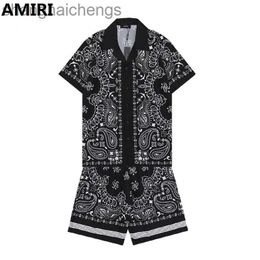 original 1to1 brand luxury amirirs short sets summer high grade breathable Mens suit shirt classic pattern Colour matching print youth Casual Short Sleeve Shirt