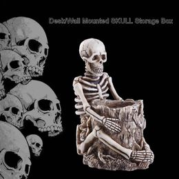 Skull Statue Pen Holder Desk Wall Mounted Resin Storage Box Home Office Decor Gift Halloween Party Decoration Drop 240517