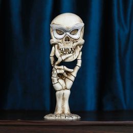 Decorative Objects Figurines Skull Mask Small Table Mirror Top Makeup Resin Crafts Home Decoration Ornaments Halloween H240517