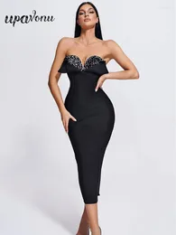 Casual Dresses Sexy Women's Bandage Dress Strapless Sleeveless Sequins Design Bodycon Backless Diamond Tassel Midi Evening Party Vestidos