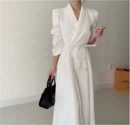 Spring Elegant Windbreaker Women039s White Maxi Dress Korean Clothing Femme Robe Slim Suit Collar DoubleBreasted Coat With Bel7486087
