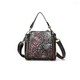 Bag Vintage Women Flower Embossed Style Handbag Leather Crossbody Tote Shoulder Top Handle Satchel Purse 28GD