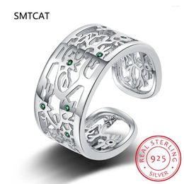 Cluster Rings Tree Of Life Created Green Spinel 925 Sterling Silver Open Adjustable Ring For Women Statement Gemstone Jewellery