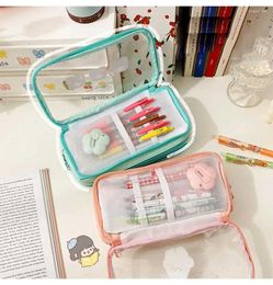 Storage Bags Kawaii Pencil Bag Transparent PVC Student Cartoon Case Waterproof Large Capacity Makeup Cosmetic Korean Stationery