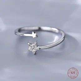 Cluster Rings 925 Sterling Silver Star Opening Women Romantic Zircon Hand Pentagram Adjustable Ring For Girls Party Summer Jewelry Gift