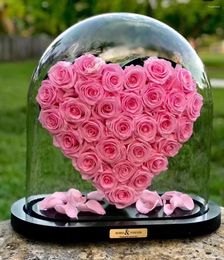 Decorative Flowers Gorgeous Forever Heart Shape Eternal Preserved Roses In Large Luxury Glass Dome For Valentine's Day