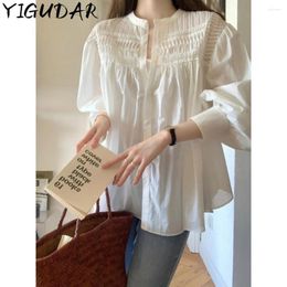 Women's Blouses Doll Collar Shirt Women Loose Cute French Retro Tops Female Spring Summer Fashion Long Sleeves Solid White Shirts Lady