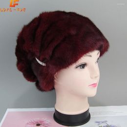 Berets 2024 Female Winter With Pompons Elegant Luxury High Quality Ladies Beanie Hat Fashion Whole Genuine Hats
