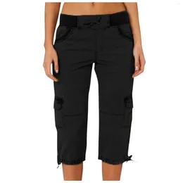 Women's Pants Summer Women Cargo Shorts Solid Colour Pockets Trousers Outdoor Casual Sports Cropped Thin Loose Beach Capri
