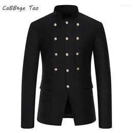 Men's Suits Spring Suit Solid Color Casual Retro Flip Collar Button Fit Long Sleeved Top