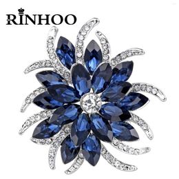Brooches Rinhoo Fashion Crystal Flower Brooch Elegant Deep Blue Rhinestone Lapel Pins Wedding Bridal Party Bouquet Corsage Jewellery