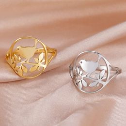 Cute Stainless Steel For Women Branch Bird Finger Ring Party Bohemian Wedding Jewelry Birthday Gifts Wholesale