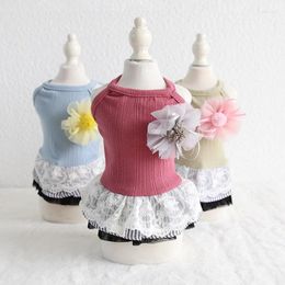 Dog Apparel Flower Lace Striped Pet Clothes Summer Jacket Coat Cat Dress Bow Tutu Clothing Teddy Puppy XS-XL