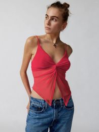 Women's Tanks Women Top Short Mesh Tank Leisure Sexy Bow Knot Chiffon Solid Color Backless CAMIS