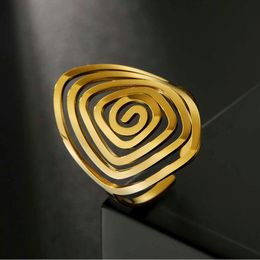 Irregular Swirl Geometric Ring Women Stainless Steel Exaggerated Open Rings Fashion Jewellery Birthday Gift Wholesale