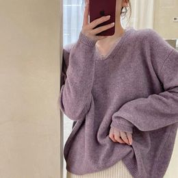 Women's Knits Korejepo Sweater Soft Glutinous Lace Edge Cuff V-Neck Pullover Autumn Winter 2024 Korean Loose Bottom Knit Tops