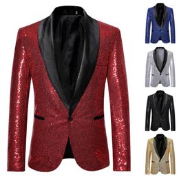 Men's Suits Shiny Gold Sequin Glitter Embellished Blazer Jacket Men Nightclub Prom Suit Costume Homme Stage Clothes For Singers