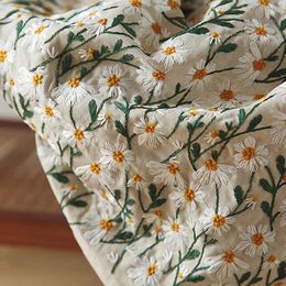 50x135cm Retro Art Daisy Embroidery Fabric Cotton Linen 3D Daisy Jacquard Fabric For Diy Dress Tablecloth Bag Cushion Material 240518