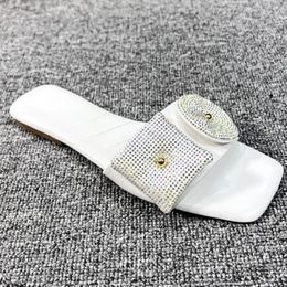 Slippers Women Flat Luxury Rhinestone Beach Dress Shoes For Lady 2024 Summer Footwear Comfortable Soft Square Toe Outdoor Slides