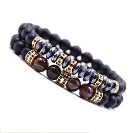 Beaded 10Pc/Set 2Pcs Black Beads Bracelet Set For Men Women Healing Energy Bracelets Handmade Jewellery Drop Delivery Dhlq5