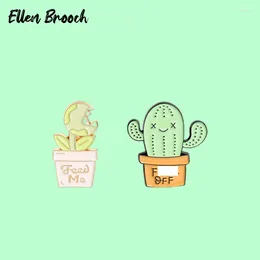 Brooches Fashion Smiing Cactus Enamel Lapel Cartoon Pins Plant FEED ME Badges Backpack Cute Gifts For Friends Wholesale