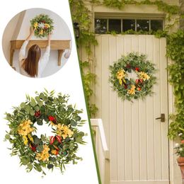 Decorative Flowers Spring Wreath Round Artificial Green Garland Used For Decoration Of Door Wall And Window Car Grill